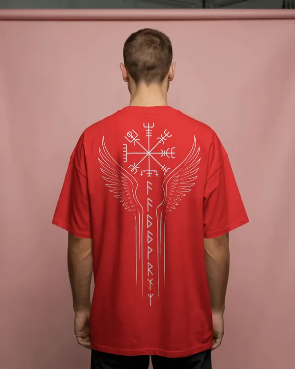 Red_Cotton_Runic_Wings_Oversized_T-Shirt_|_Norse_Symbolic_Streetwear