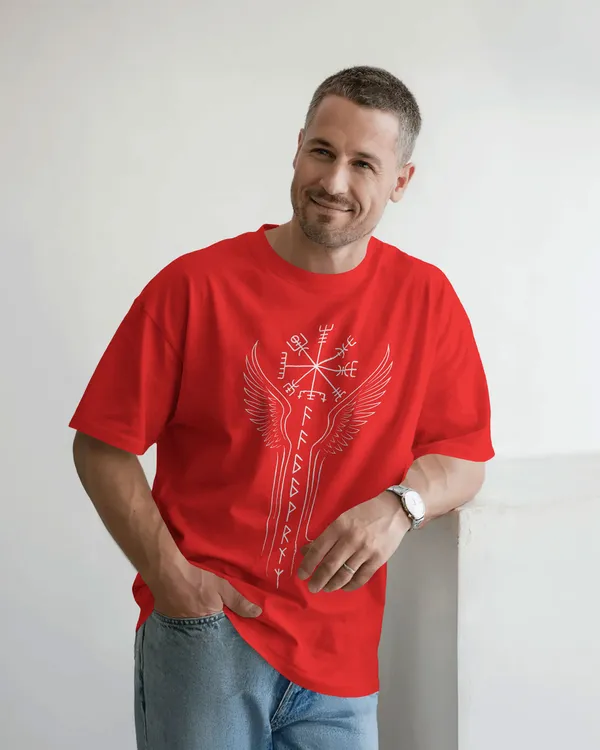 Red_Cotton_Runic_Wings_Oversized_T-Shirt_|_Norse_Symbolic_Streetwear
