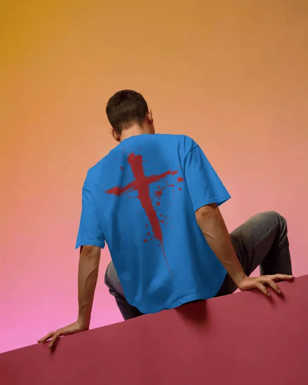 Blue_Cotton_Bloodstroke_Cross_Oversized_T-Shirt_|_Street_Creed