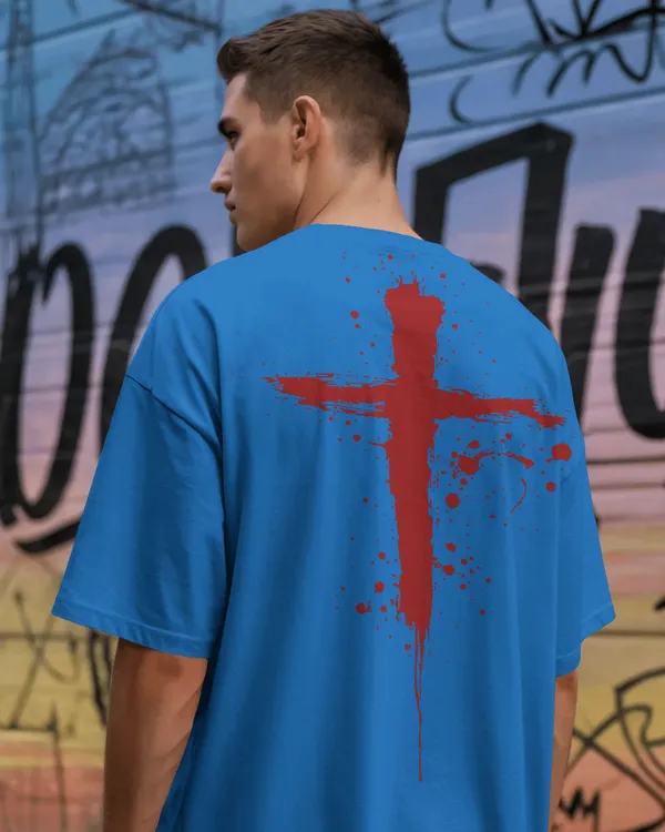 Blue_Cotton_Bloodstroke_Cross_Oversized_T-Shirt_|_Street_Creed