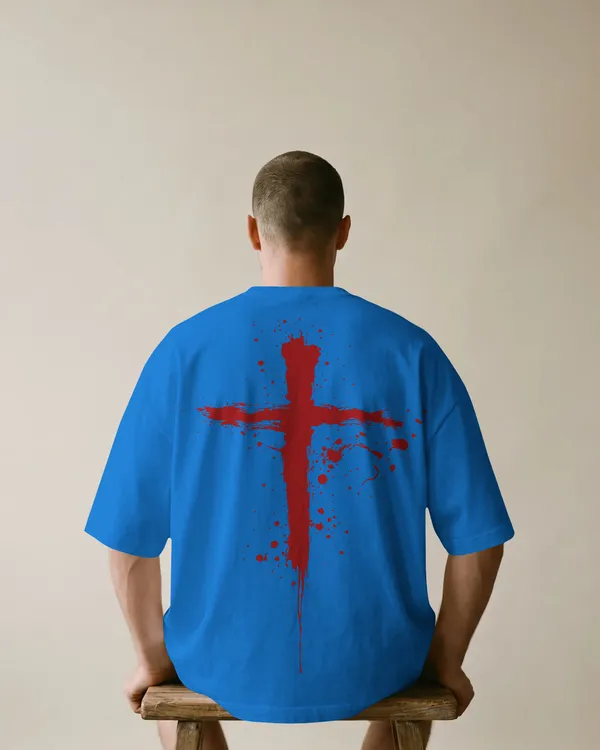 Blue_Cotton_Bloodstroke_Cross_Oversized_T-Shirt_|_Street_Creed