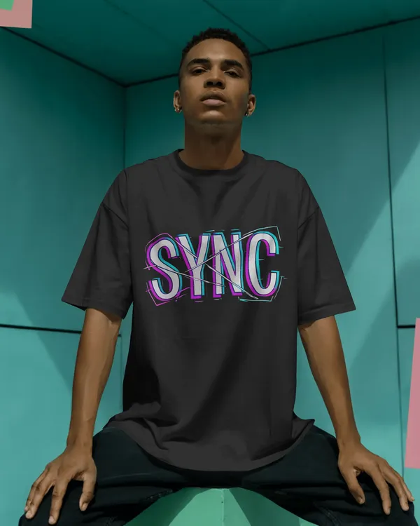 SYNC_Neon_Glitch_Graphic_Unisex_Streetwear_T-Shirt_-_Bycads