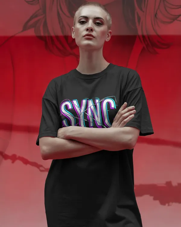 SYNC_Neon_Glitch_Graphic_Unisex_Streetwear_T-Shirt_-_Bycads