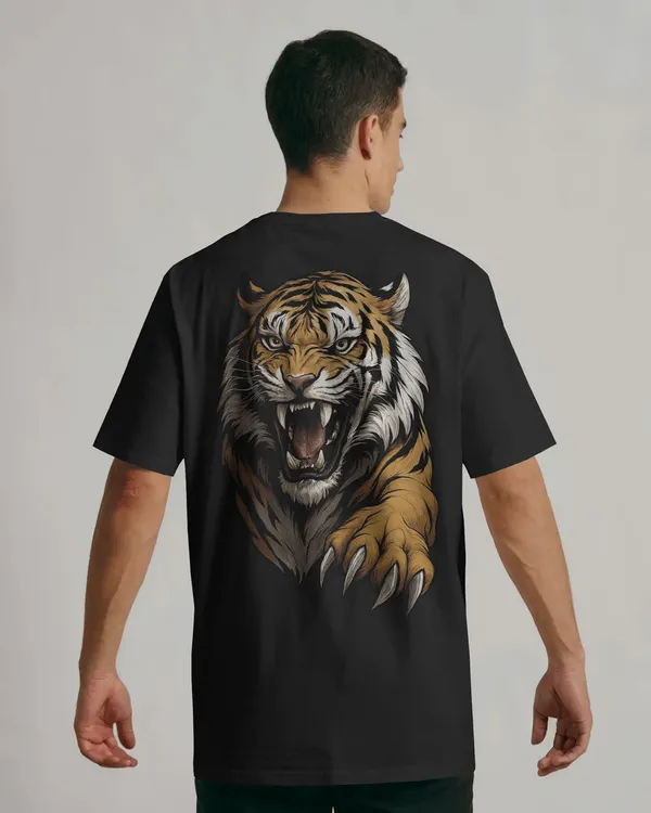 Black_Cotton_Roaring_Tiger_Oversized_Unisex_T-Shirt_|_Fierce_Streetwear
