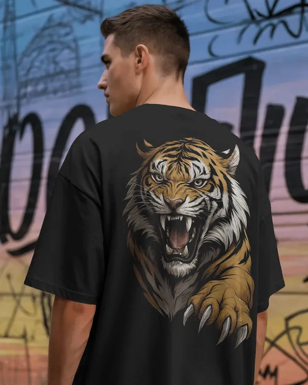 Black_Cotton_Roaring_Tiger_Oversized_Unisex_T-Shirt_|_Fierce_Streetwear