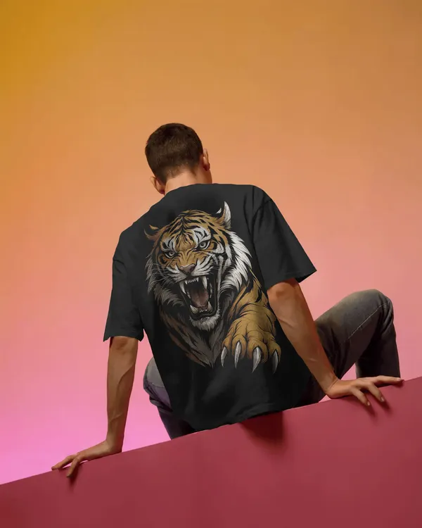 Black_Cotton_Roaring_Tiger_Oversized_Unisex_T-Shirt_|_Fierce_Streetwear