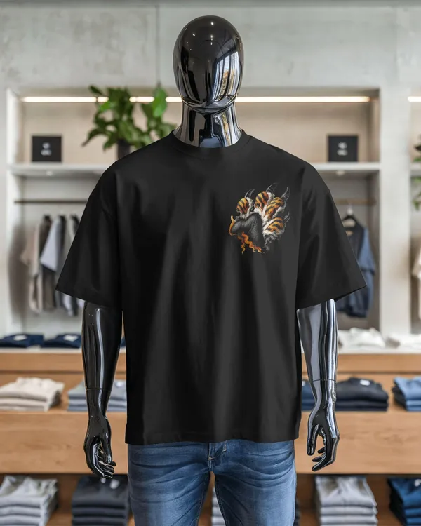 Black_Cotton_Roaring_Tiger_Oversized_Unisex_T-Shirt_|_Fierce_Streetwear