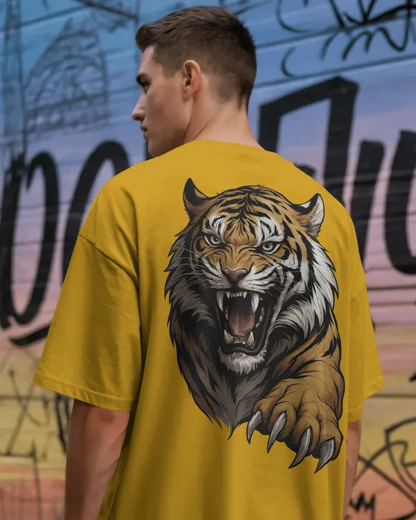 Yellow_Cotton_Roaring_Tiger_Oversized_Unisex_T-Shirt_|_Fierce_Streetwear