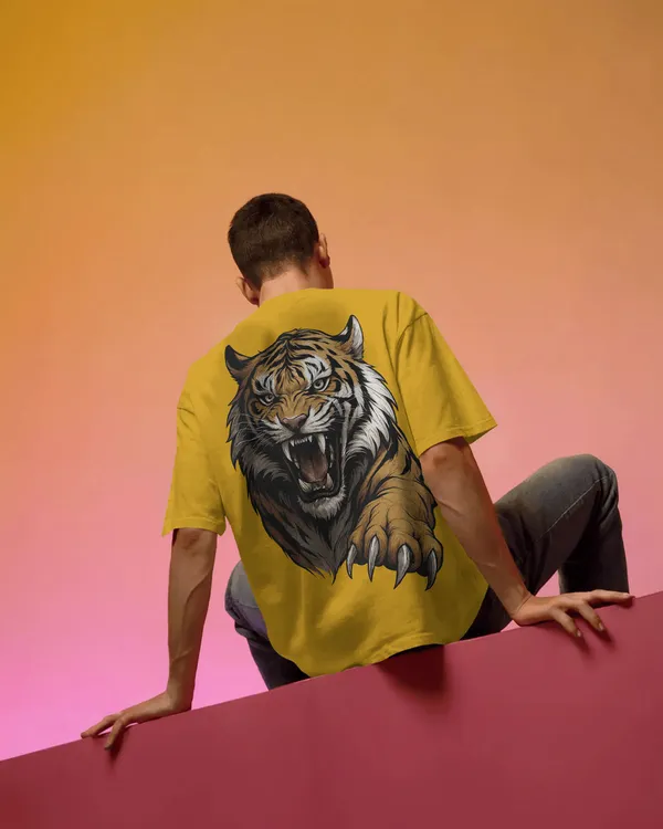 Yellow_Cotton_Roaring_Tiger_Oversized_Unisex_T-Shirt_|_Fierce_Streetwear