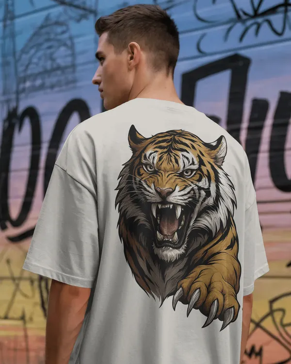 White_Cotton_Roaring_Tiger_Oversized_Unisex_T-Shirt_|_Fierce_Streetwear