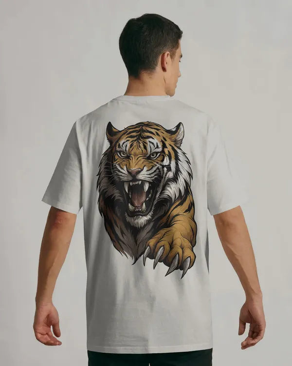 White_Cotton_Roaring_Tiger_Oversized_Unisex_T-Shirt_|_Fierce_Streetwear