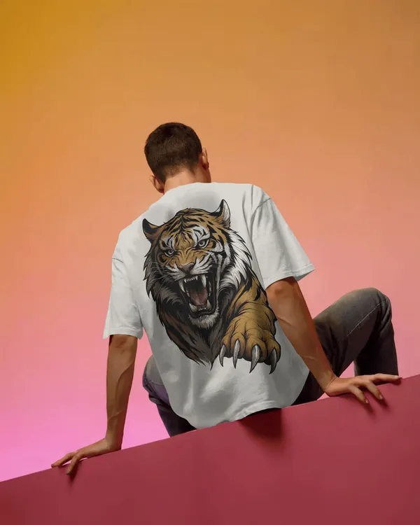 White_Cotton_Roaring_Tiger_Oversized_Unisex_T-Shirt_|_Fierce_Streetwear