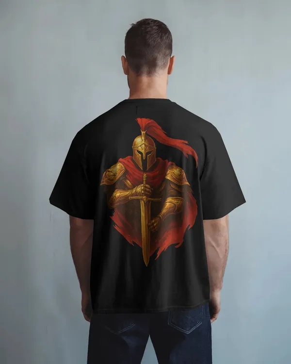 Black_Cotton_Golden_Knight_Oversized_T-Shirt_|_Medieval_Warrior_Sword_Graphic