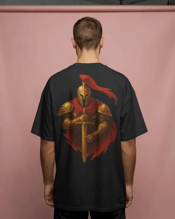 Black_Cotton_Golden_Knight_Oversized_T-Shirt_|_Medieval_Warrior_Sword_Graphic