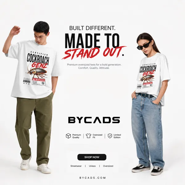 BYCADS_Half_Sleeve_Round_Neck_Cotton_Blend_Graphic_Print_Certified_Cockroach_GENZ_Oversized_T-Shirt