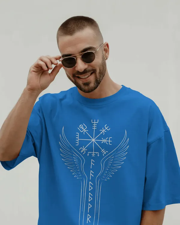 Blue_Cotton_Runic_Wings_Oversized_T-Shirt_|_Norse_Symbolic_Streetwear
