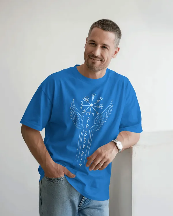 Blue_Cotton_Runic_Wings_Oversized_T-Shirt_|_Norse_Symbolic_Streetwear