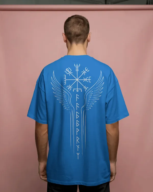 Blue_Cotton_Runic_Wings_Oversized_T-Shirt_|_Norse_Symbolic_Streetwear