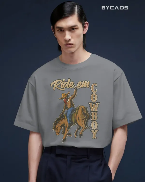 Grey_Cotton_Ride_Em_Cowboy_Oversized_Unisex_T-Shirt_|_Western_Streetwear