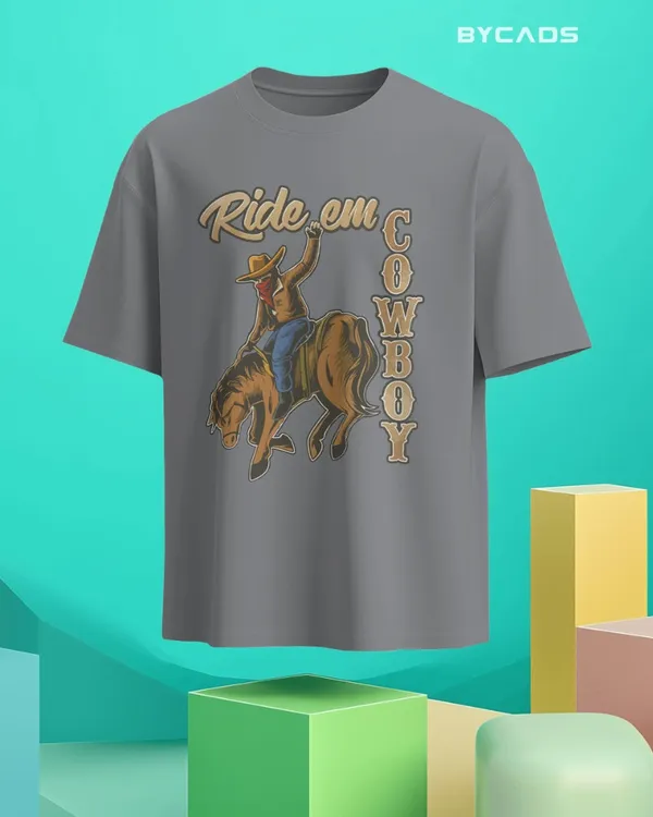 Grey_Cotton_Ride_Em_Cowboy_Oversized_Unisex_T-Shirt_|_Western_Streetwear