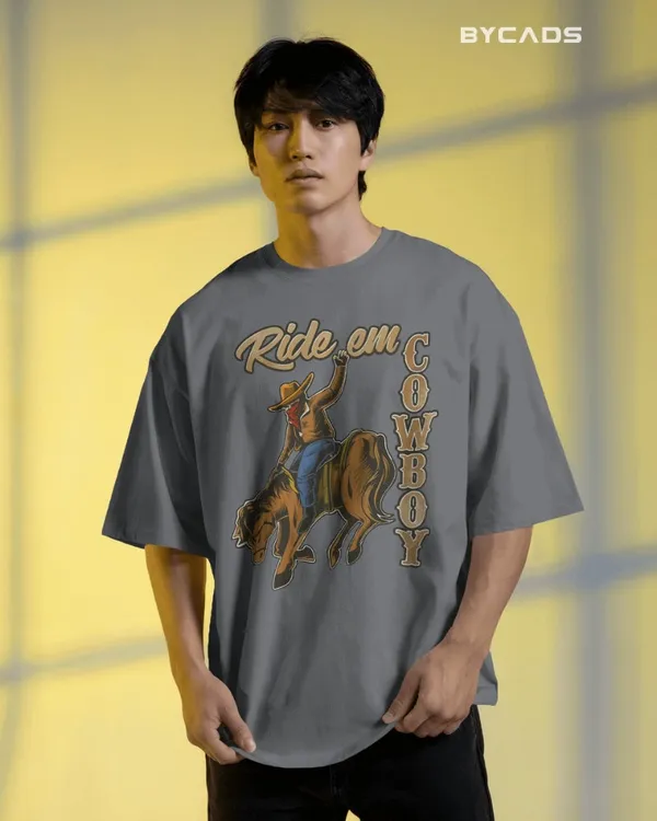 Grey_Cotton_Ride_Em_Cowboy_Oversized_Unisex_T-Shirt_|_Western_Streetwear