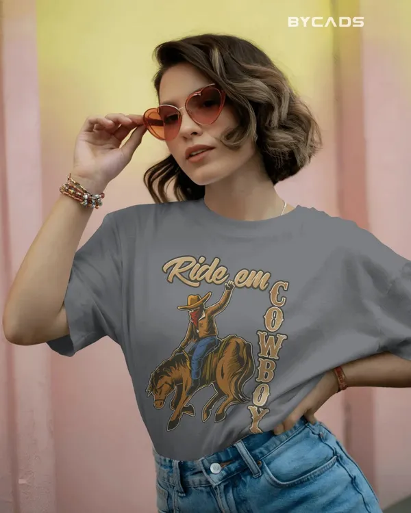 Grey_Cotton_Ride_Em_Cowboy_Oversized_Unisex_T-Shirt_|_Western_Streetwear