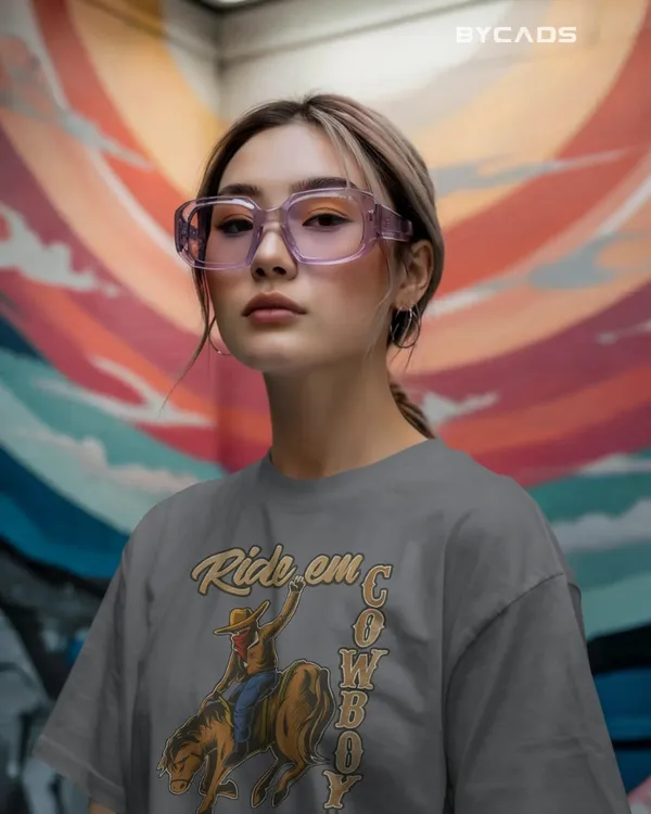 Grey_Cotton_Ride_Em_Cowboy_Oversized_Unisex_T-Shirt_|_Western_Streetwear