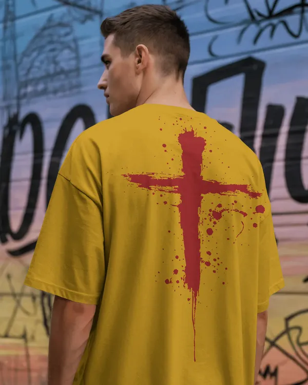 Yellow_Cotton_Bloodstroke_Cross_Oversized_T-Shirt_|_Street_Creed