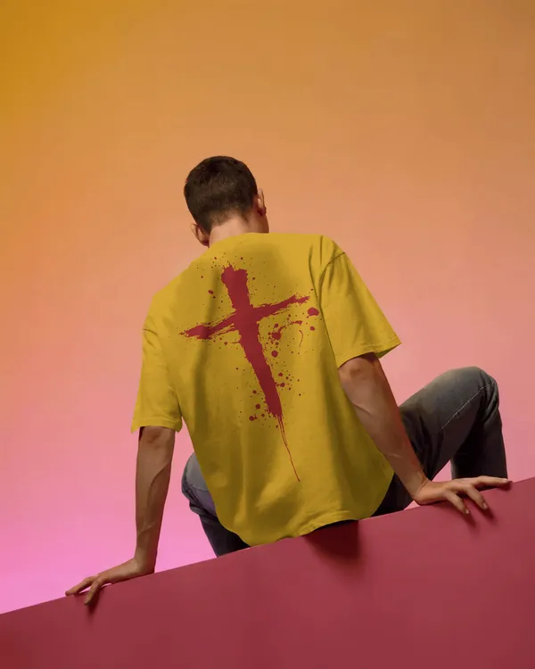 Yellow_Cotton_Bloodstroke_Cross_Oversized_T-Shirt_|_Street_Creed