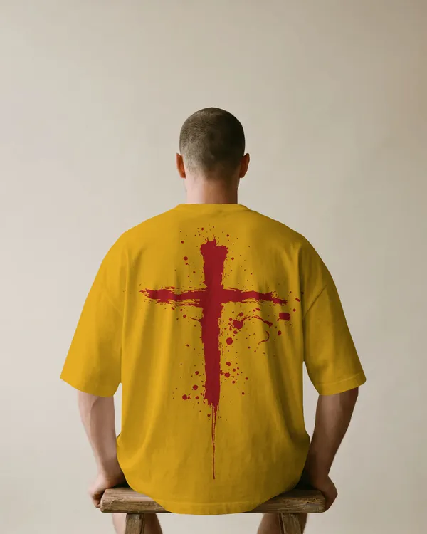 Yellow_Cotton_Bloodstroke_Cross_Oversized_T-Shirt_|_Street_Creed