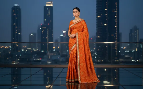 Flowy_Bright_Orange_Bandhani_Saree_With_Decent_Border
