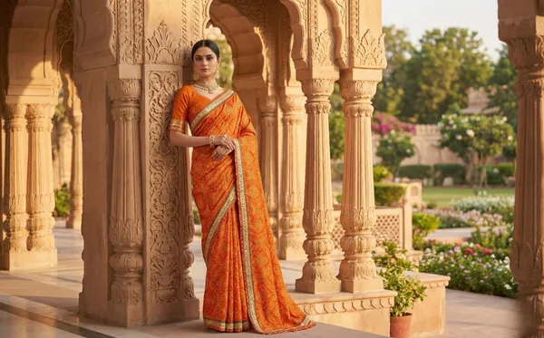 Flowy_Bright_Orange_Bandhani_Saree_With_Decent_Border