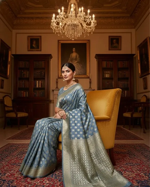 Slate_Blue_Elegant_Woven_Art_Silk_Jacquard_Saree