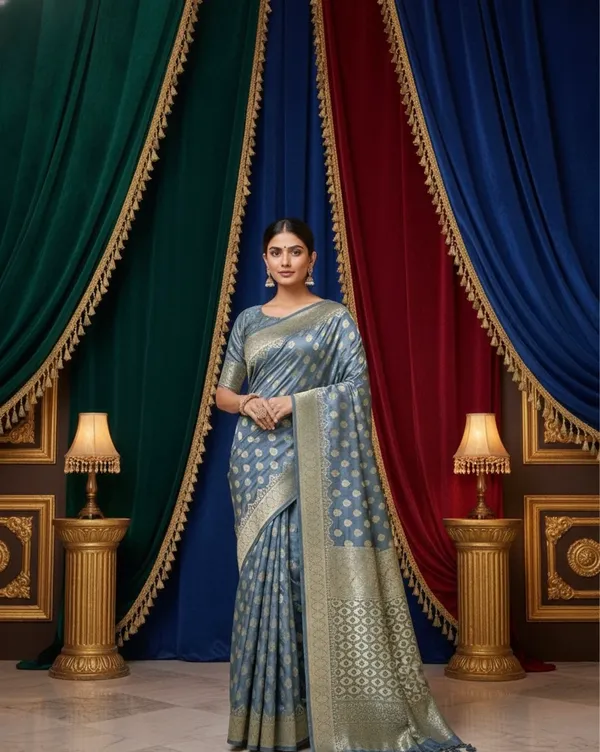 Slate_Blue_Elegant_Woven_Art_Silk_Jacquard_Saree