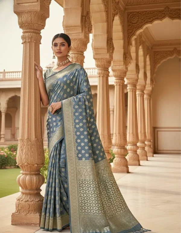 Slate_Blue_Elegant_Woven_Art_Silk_Jacquard_Saree