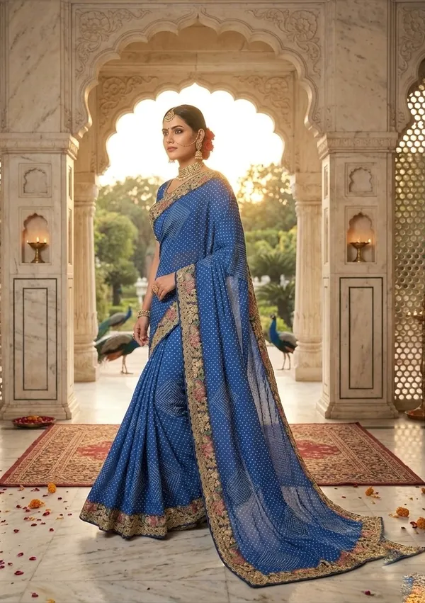 Royale_blue_Bandhani_Zari__border_Saree