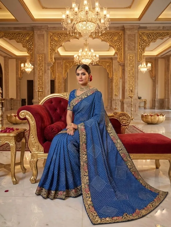 Royale_blue_Bandhani_Zari__border_Saree