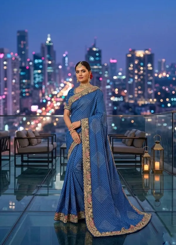 Royale_blue_Bandhani_Zari__border_Saree