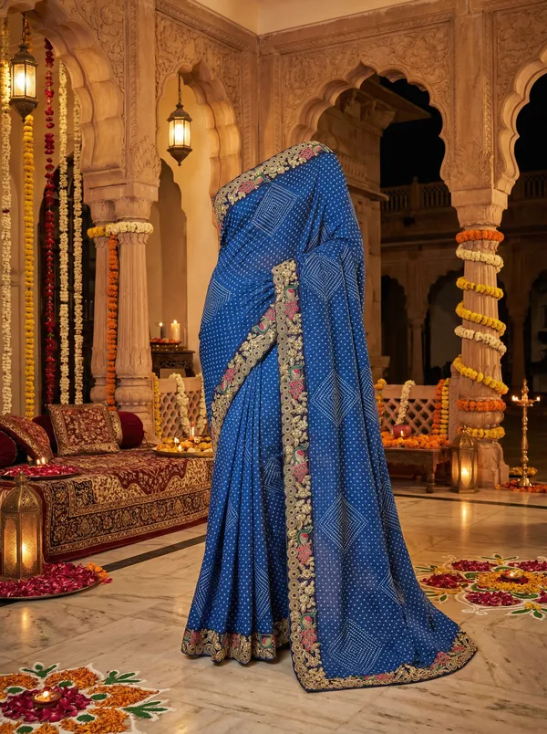 Royale_blue_Bandhani_Zari__border_Saree