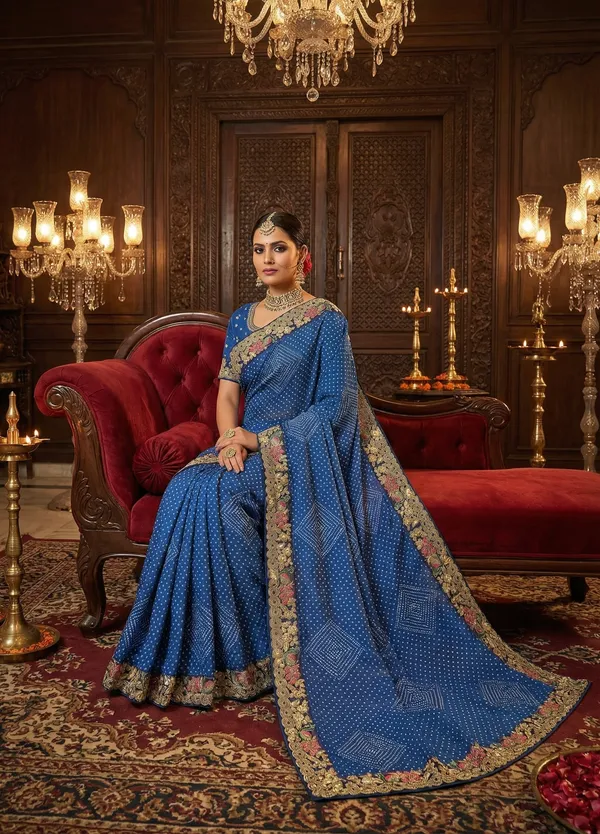 Royale_blue_Bandhani_Zari__border_Saree