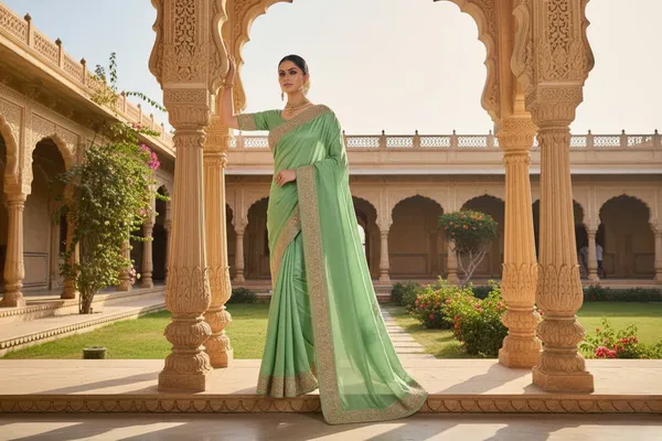Elegant_Seafoam_Green_Blended_Crunchy_Saree_With_Intricate_Embroidered_Border