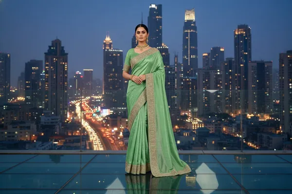Elegant_Seafoam_Green_Blended_Crunchy_Saree_With_Intricate_Embroidered_Border