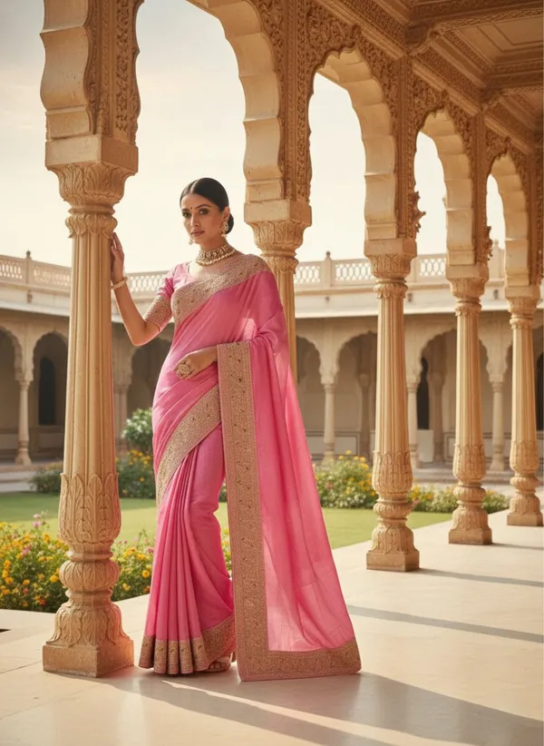 Radiant_Rani_Pink_Crunchy_Texture_Saree_With_Zari_Embroidery_Border