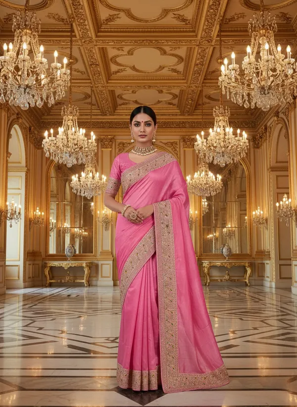 Radiant_Rani_Pink_Crunchy_Texture_Saree_With_Zari_Embroidery_Border