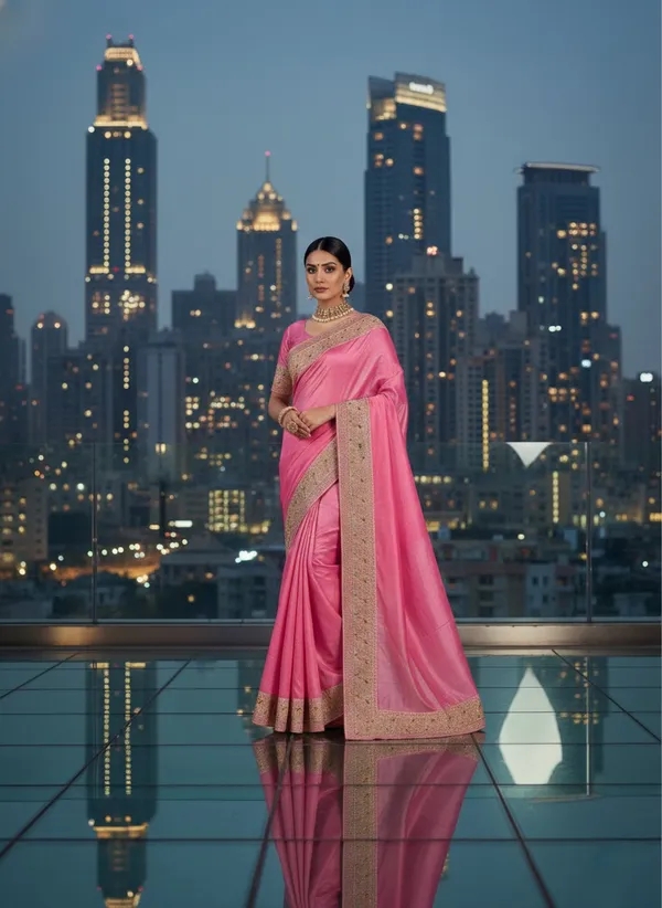 Radiant_Rani_Pink_Crunchy_Texture_Saree_With_Zari_Embroidery_Border