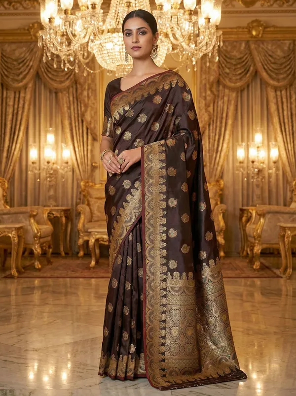 Midnight_Regal_Charcoal_Black_Satin_Silk_Banarasi_Zari_Saree_With_Maroon_Border_Detail