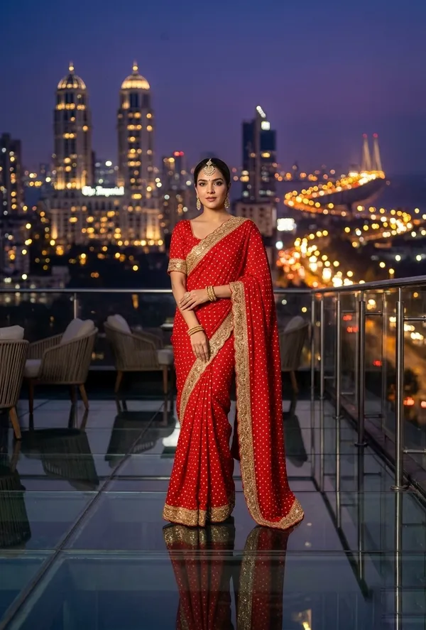Classic_Vermillion_Red_Polka_Saree_with_Ornate_Gold_Embroidered_Border