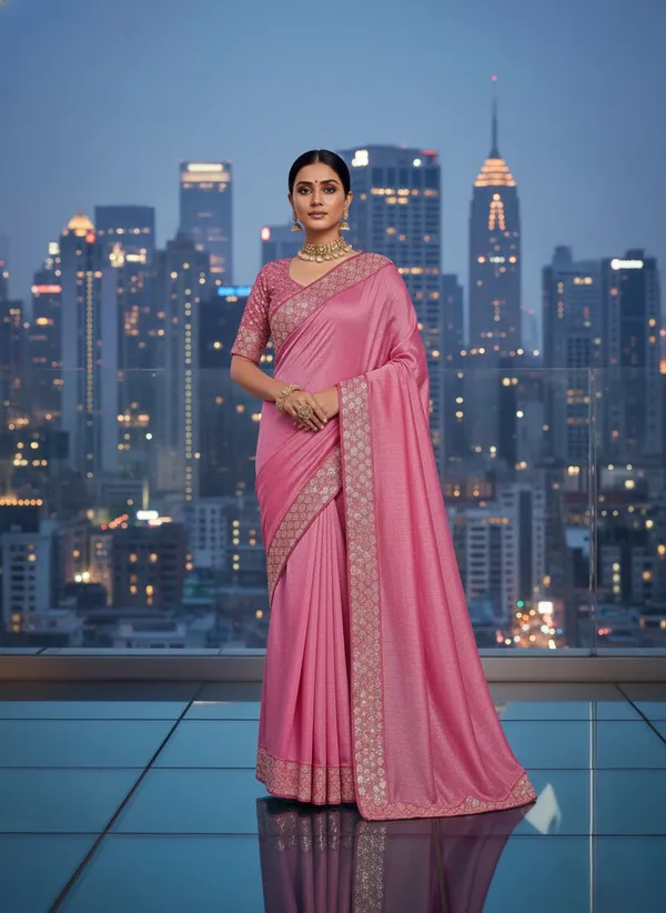 Radiant_Rani_Pink_Crunchy_Texture_Saree_With_Zari_Embroidery_Border