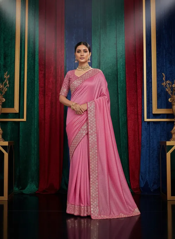 Radiant_Rani_Pink_Crunchy_Texture_Saree_With_Zari_Embroidery_Border