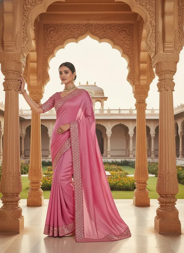 Radiant_Rani_Pink_Crunchy_Texture_Saree_With_Zari_Embroidery_Border